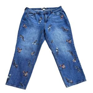 CATO Limited Edition Floral Embroidered Women's 20W Mid-Rise Blue Denim Jeans